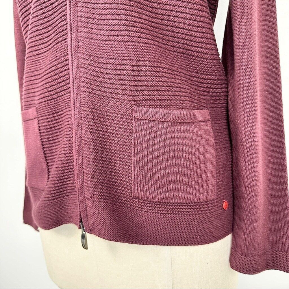 Olsen Long Sleeve Mock Neck Full Zip Ribbed Sweater Size Small Maroon Purple New - Picture 4 of 15